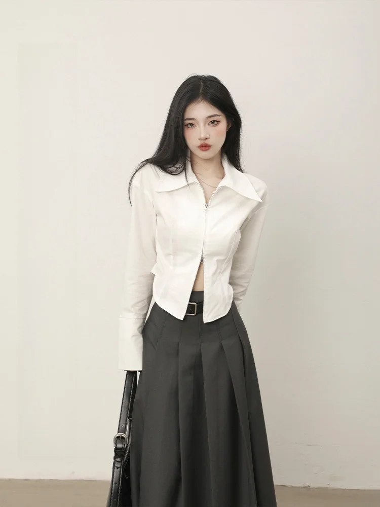 

White Long Sve ort Design irt Женская модница Art School Sister Sle Осенний высококачественный хлопковый воротник на пуговицах