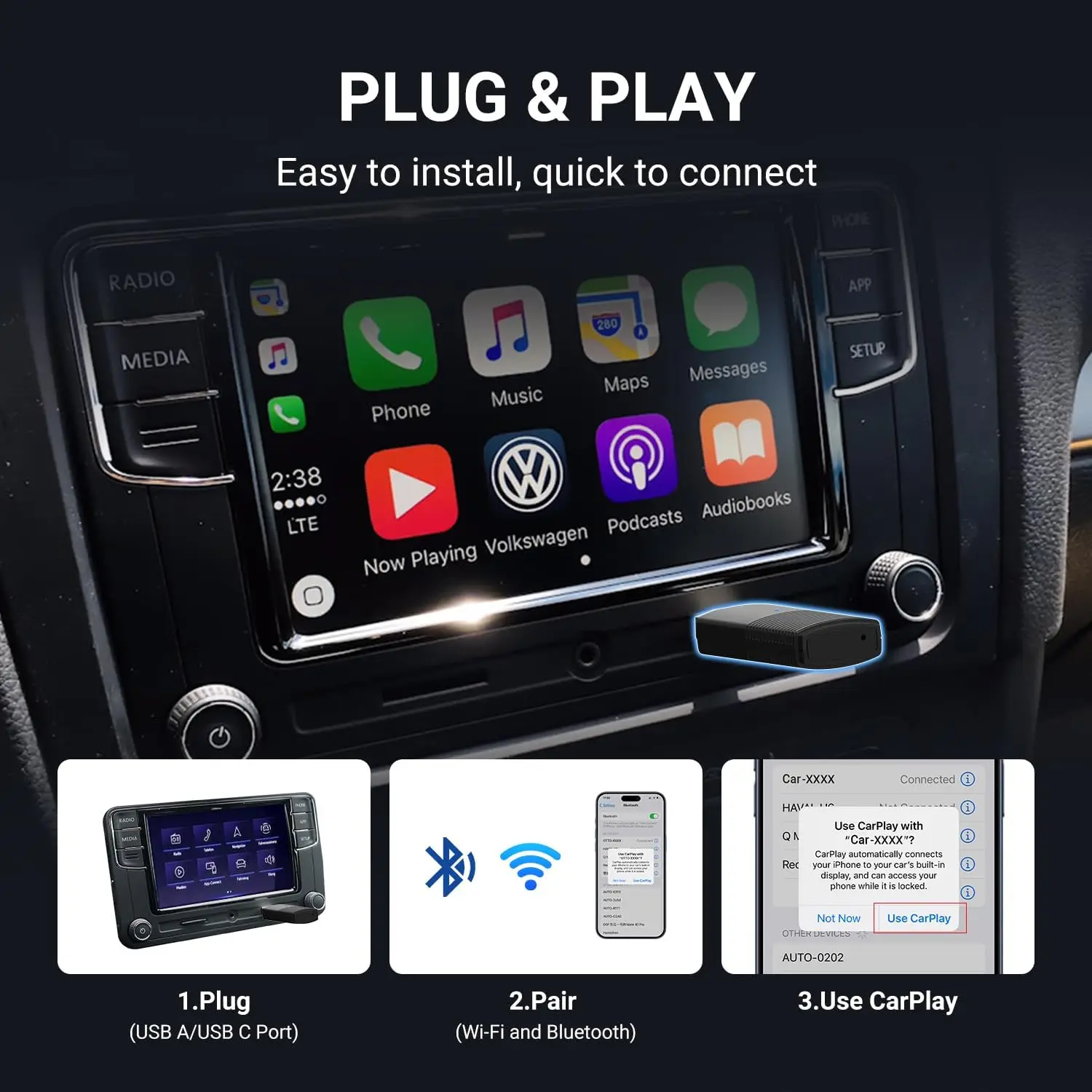 Vtopek 2025 Mini Universal Wireless Carplay Adapter,Auto-Connect for Cars with OEM Wired CarPlay,Smart Mini Box Plug And Play image 4