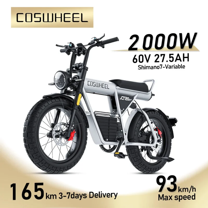 

Coswheel Adult Electric Bike 2000W Motor Drit bike 93 Km/h Speed Motorcycles Ebike 20 Inch Fat Tire 60V 27.5AH Electric motocycl