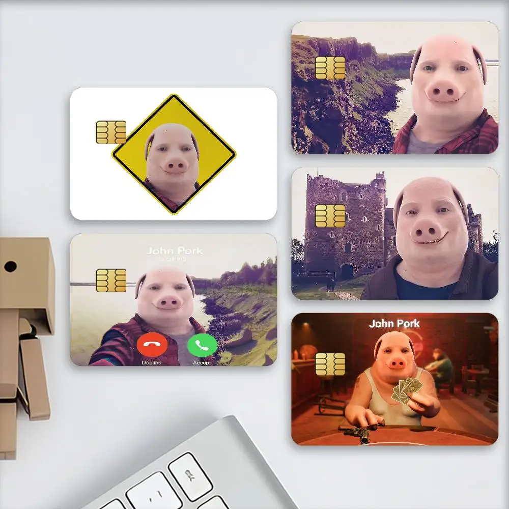J-John Pork Funny Credit Decorative Card Stickers Suitable For Bank Cards Metro Transit Anti-scratch Gift 4PCS