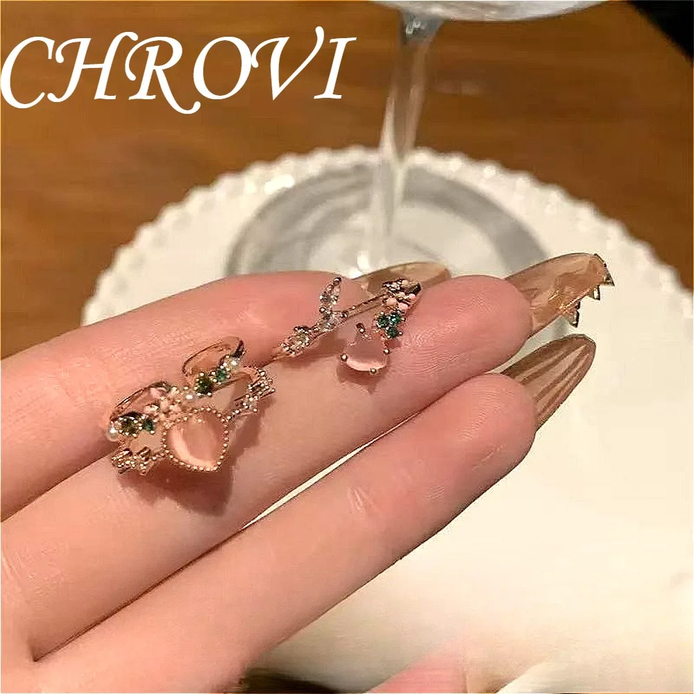 Sweet 925 Sterling Silver Pink Heart Cat's Eye Double-Layer Stackable Ring for Women with Versatile High-Quality Cubic Zirconia