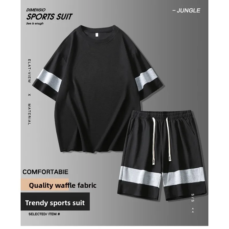 

Summer Fashion Lightweight Breathable Sportswear Casual Trend Men Sweat Absorbing Quick Drying Short Sleeved Shorts Sports Suit