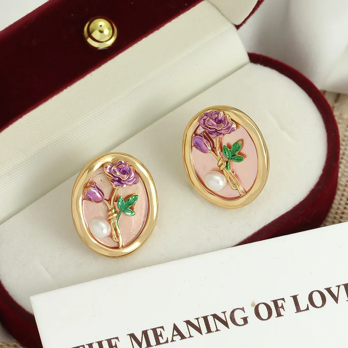 Light Luxury Delicate Flower Earrings Oil Painting Temperament High-grade Sense 925 Silver Needle Earrings Female