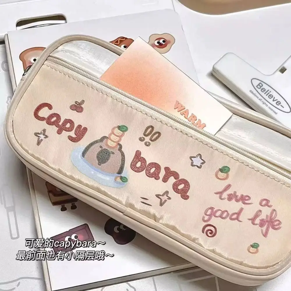 Large-capacity Music Cat Pencil Case Multifunctional Capybala Cartoon Cat Pen Bag Drawstring Animal Zipper Pencil Bag