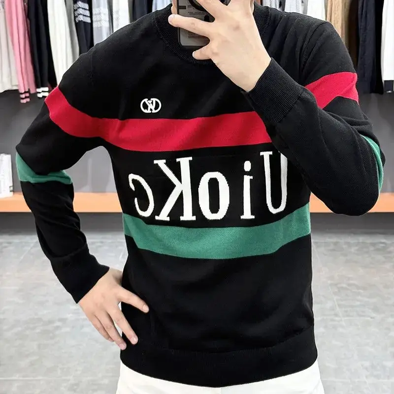 

Осенний европейский мужской вязаный свитер: повседневный, высококачественный, легкий, для отдыха, 100% полиэстер, для ношения под одеждой