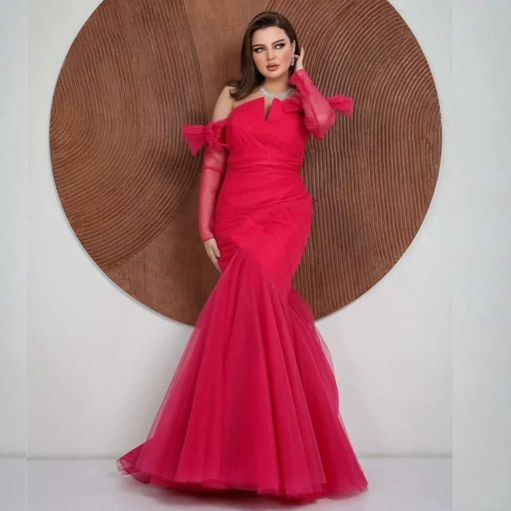 

Customized Net Pleat Charming Off-the-shoulder Mermaid Long Dresses Bespoke Occasion Women's Evening Elegant Party Wedding