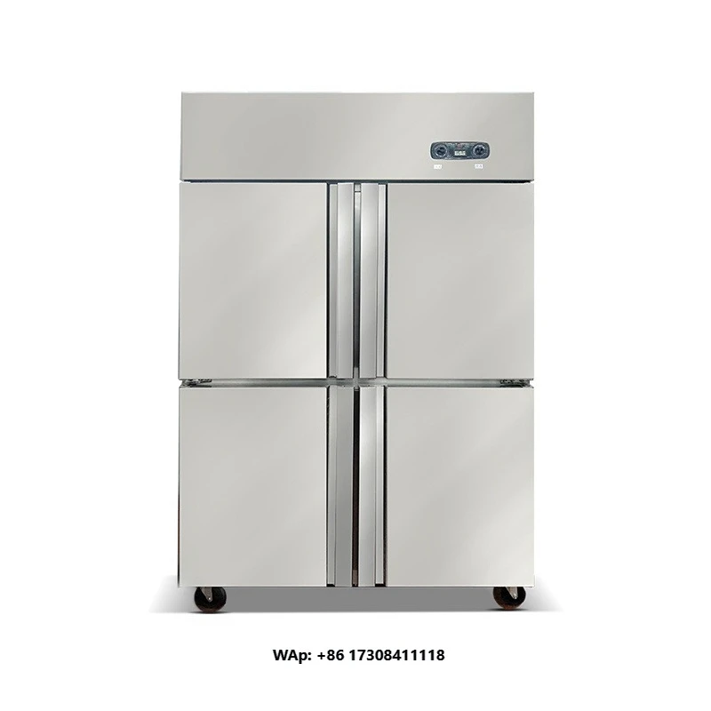 Fan 2 Door Commercial Refrigerator Combined Fridge and Freezer +2/-18 Degree 900L Stainless Steel Double Layers Glass Door 220v