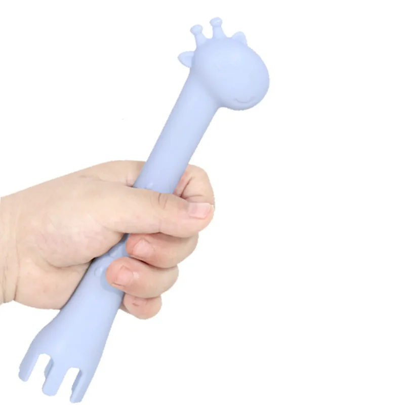 Cartoon giraffe rice spoon creative silicone mother and baby fork and spoon baby learning eating training feeding fork and spoon