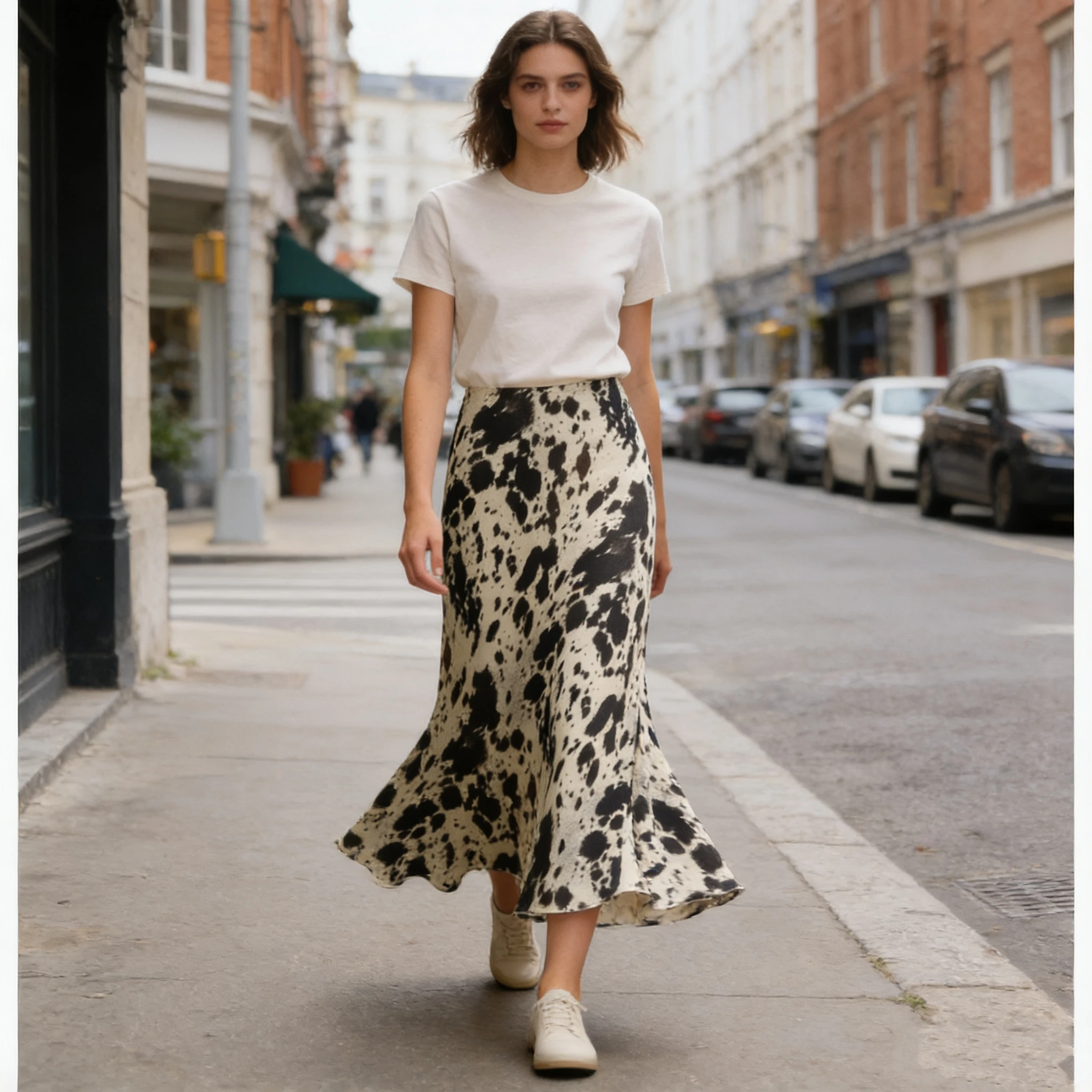 Spring Summer Women's Fashion niche animal print silk satin texture high waisted midi skirt