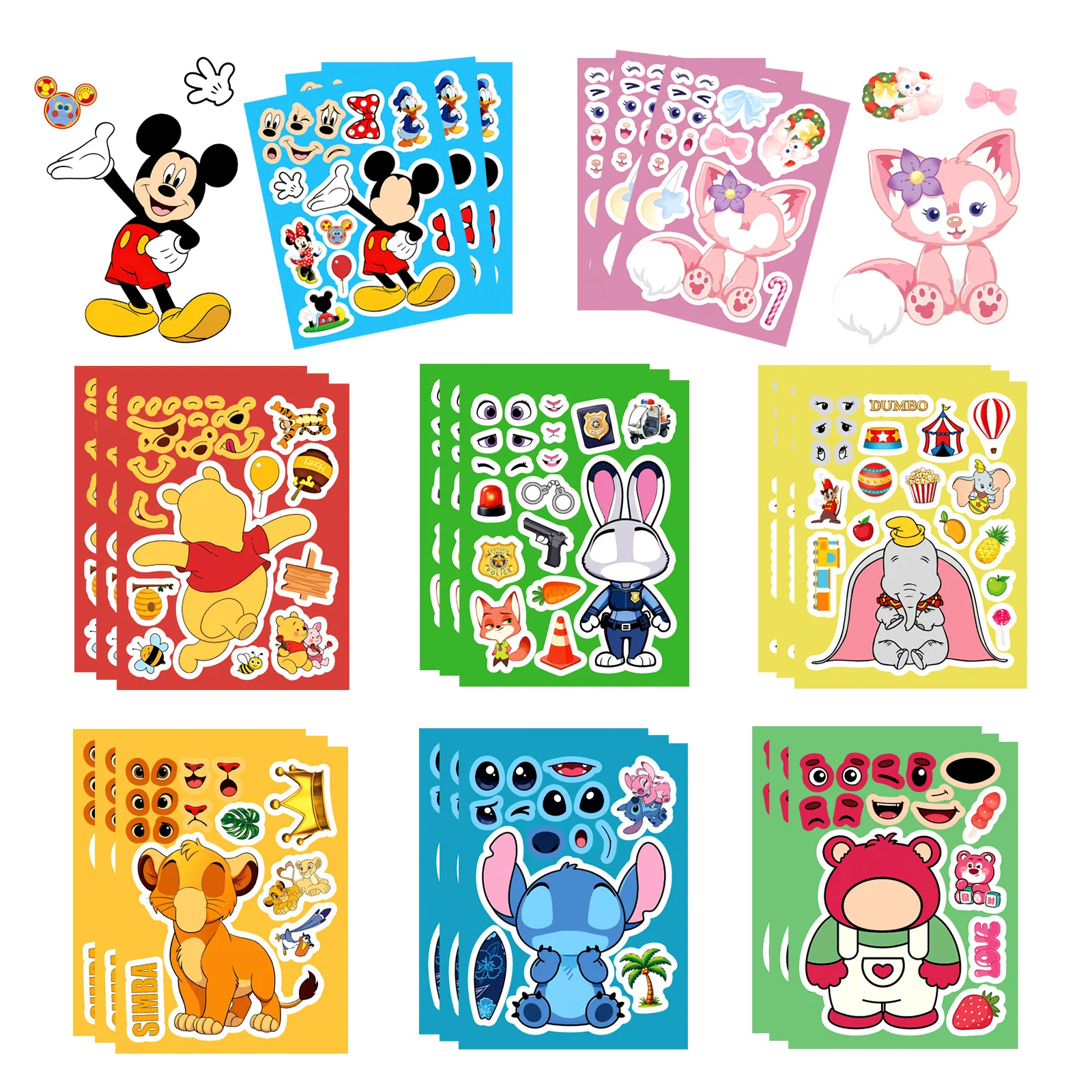 8/16 Hojas de Adhesivos de Rompecabezas de Disney con Diseño de Simba y Winnie the Pooh, Adhesivos Kawaii de Personajes de Disney para Maletas, Teléfonos y Juguetes para Niños