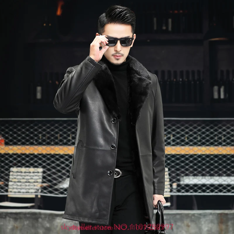 

Fur coat Genuine Leather Jacket Men sheepskin coat Leather Coat Mens mink liner shearling Jacket