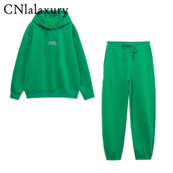 CNlalaxury Autumn Winter Woman Casual Hoodie Green Print Sudaderas Long Sleeves Sweatshirt Fashion Pullover Top Female Outfit