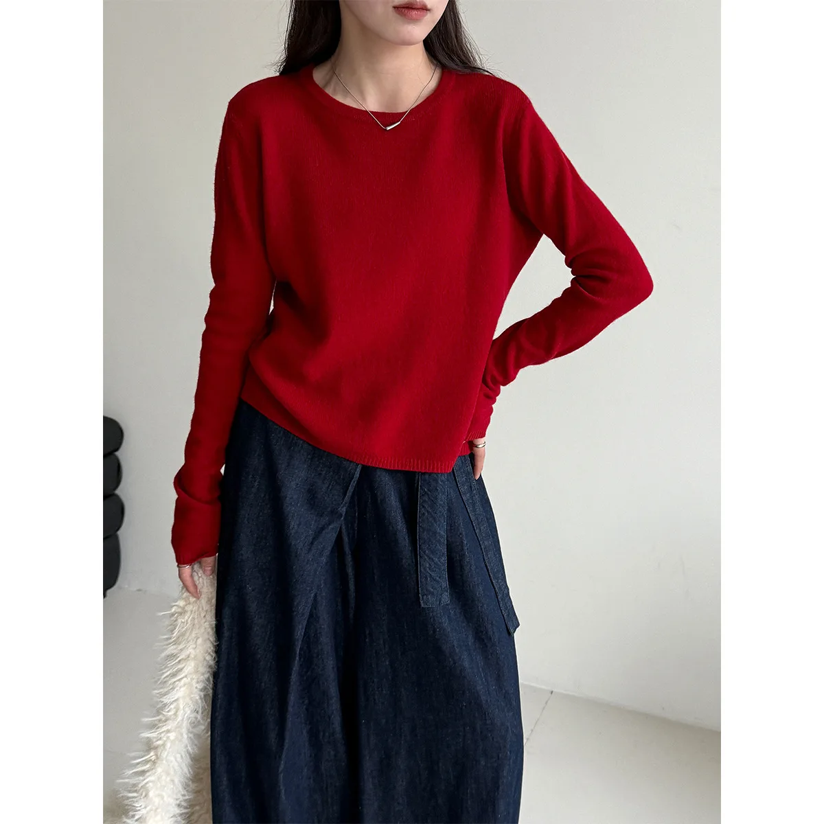 여성용 울 니트 기본 셔츠 가을 신상 슬림핏 슬리밍 탑