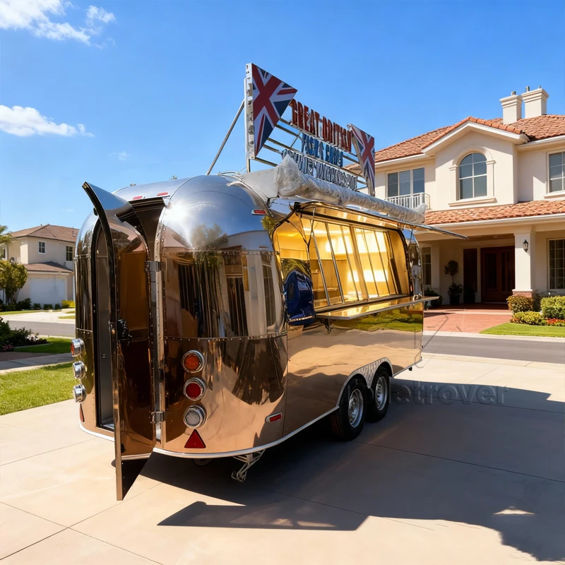 Customizable  Commercial Food Truck Outdoor Mobile Food Truck Trailer Sweet Snack Curved Mobile Food Trailer with Sinks