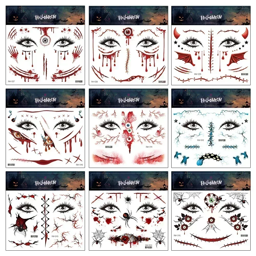 Waterproof Halloween Tattoo Stickers Bleeding Wound Scar Temporary Tattoos for Women Men Fake Tattoo for Halloween Party