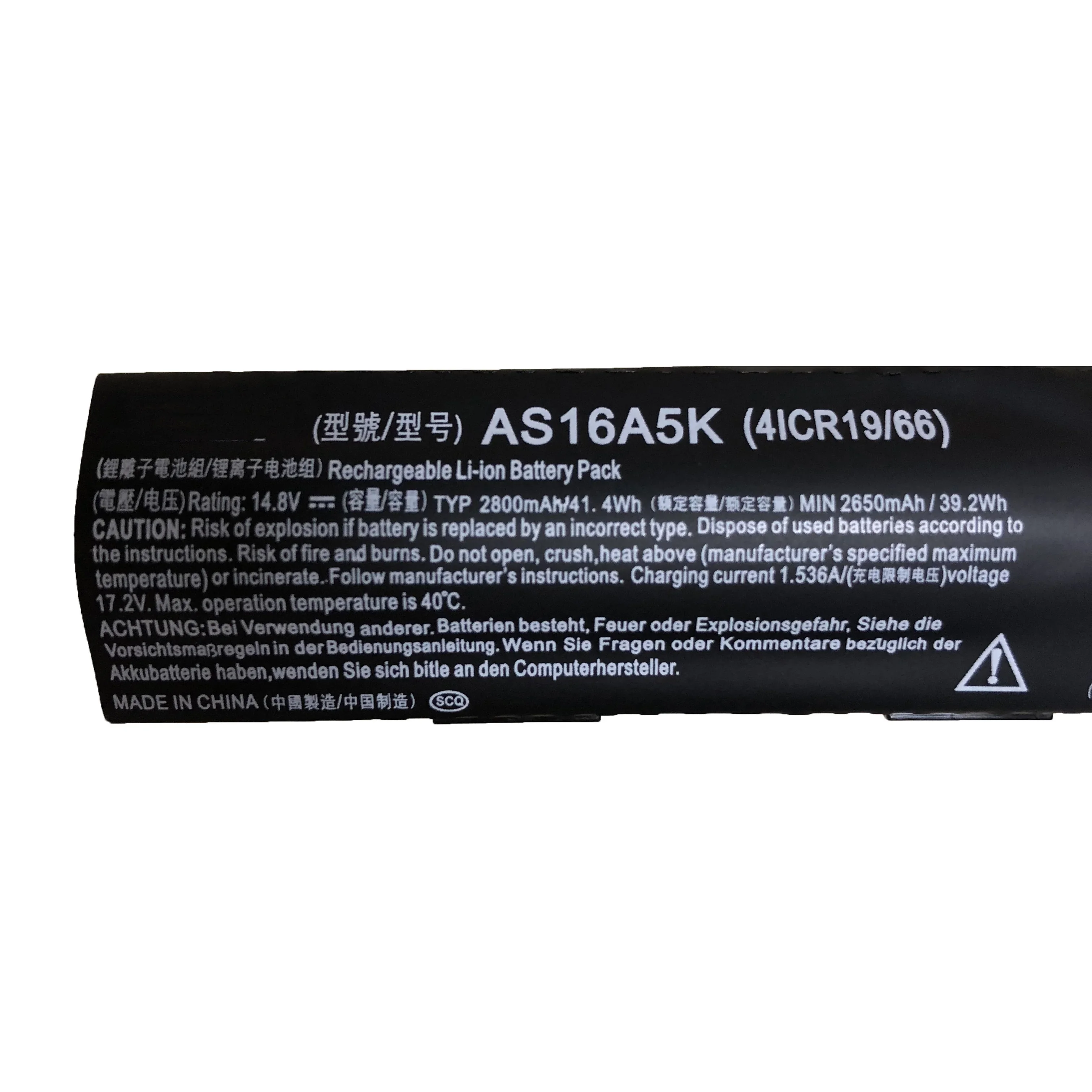 Imagem -02 - Bateria do Portátil Acer Aspire 14.8v 41.4wh 2800mah As16a5k As16a7k As16a8k E15 E5475g 523g 553g 573g 575g 774g Novo Original