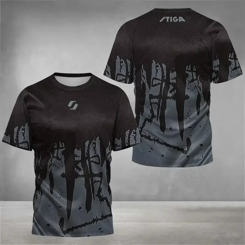 3D Printed Short Sleeve T Shirt Men 2026 Round Neck Gradient Breathable Comfortable Sports Tops for Table Tennis Daily Wear