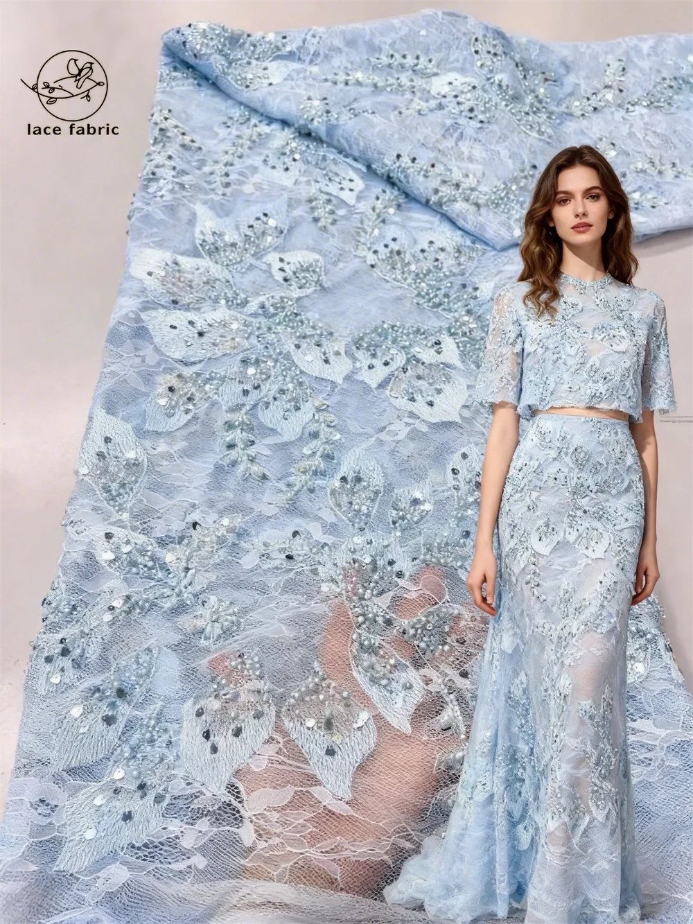 

African Luxury Sequins Lace Fabrics Latest Beads Embroidery 2026 French Lace Fabric Material For Party Wedding Dresses Sewing