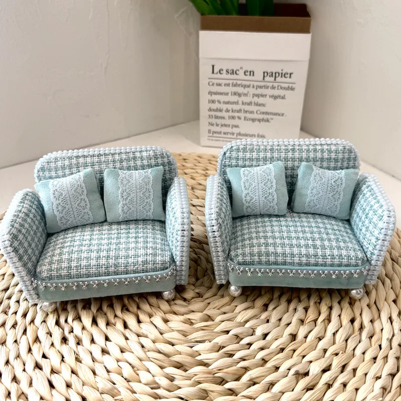 1:12 Dollhouse Parts Mini Furniture Pretend Play Toy Realistic Living Room Scene Model Two-Seater Sofa/Coffee Table/Table Lamp