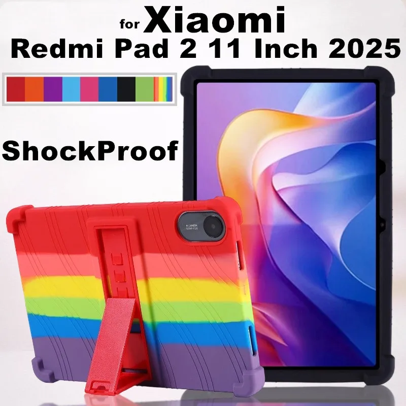 for Xiaomi Redmi Pad 2 Pad2 Tablet 11 Inch 2025 Tablet Case Super Shockproof Soft Silicone Protective Case Stand Cover