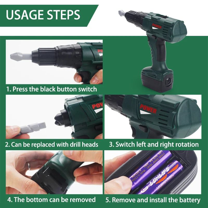 مجموعة أدوات الحفر الكهربائية المحاكاة للأطفال - مع أصوات حقيقية وأدوات لعبة بناء الحركة مع مجموعة براغي الحفر الكهربائية للأطفال الصغار