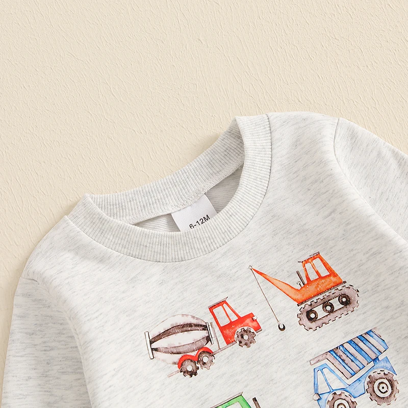 男の子用長袖スウェットシャツとパンツセット,建設車両プリントの衣装,カジュアルウェア,春,秋