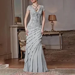 Customized Elegant Long Mother Of The Bride Dresses Chiffon Floor-Length Mermaid Wedding Guest Party Dress For Women 2024 Evenin