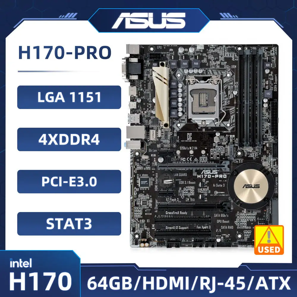 

ASUS H170-PRO Motherboard LGA 1151 Intel H170 DDR4 64GB USB3.1 VGA HDMI PCI-E 3.0 ATX For 6th Gen Core i3-7100 i3-6100 cpu