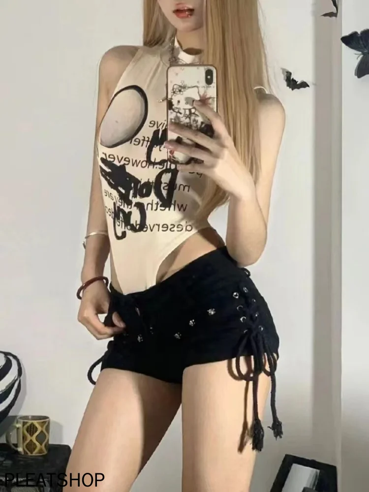 Pantaloncini da donna Skinny Creativity Lace-up Popolare Streetwear Personalità quotidiana Studenti Vacanza Moda Sexy American Retro Leisure