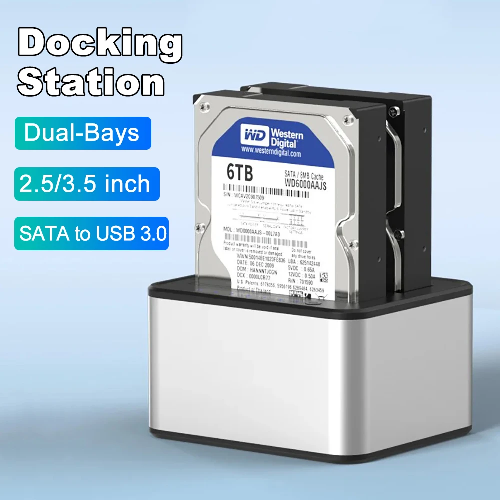 

Dual-bay Hard Drive Docking Station for 2.5/3.5 Inch HDD SSD SATA to USB 3.0 HDD Enclosure Docking Station Offline Clone HDD SSD