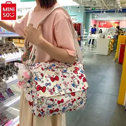 MINISO 2024 New Cartoon Hello Kitty Large Capacity Nylon Crossbody Bag Student High Quality Storage Handheld Tutorial Bag