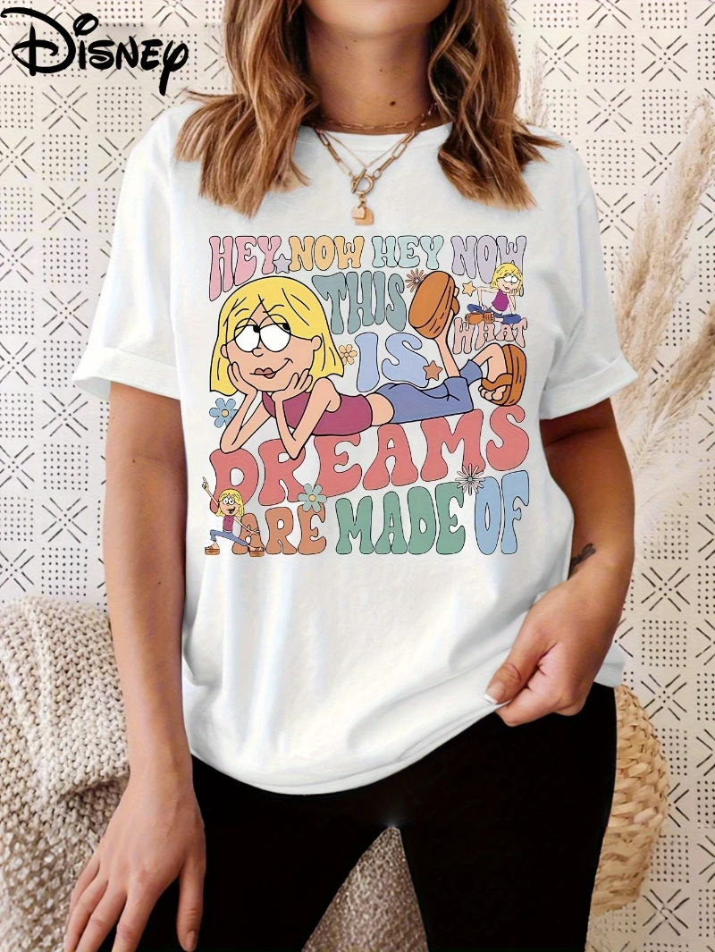 

Disney Women's Retro Short Sleeve T-shirt - "Hey, This Is The Origin of Dreams" Retro Cartoon Round Neck Casual Top