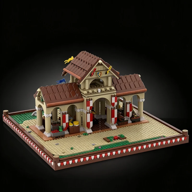 

1299 шт. MOC, европейский средневековый вид на улицу, модель зала деревенского рынка, творческие идеи «сделай сам», детская игрушка в сборе, головоломка, подарок на день рождения