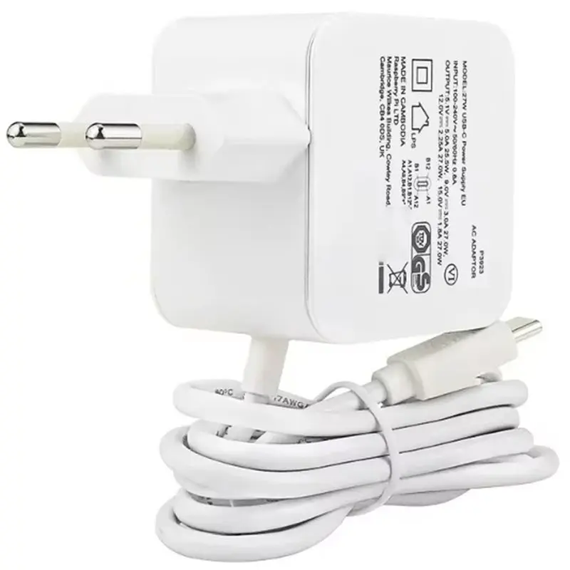A53M-Supports 5.1V 5A PD Standard EU PLUG- White For Raspberry Pi5b 27W USB-C Power Supply Comfortable EU