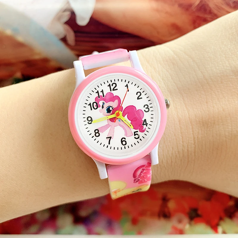 2024 Hot Selling Cartoon Rainbow Horse Children Watches Printed Silicone Strap Cute Kids Quartz Watches Student Sports Clock