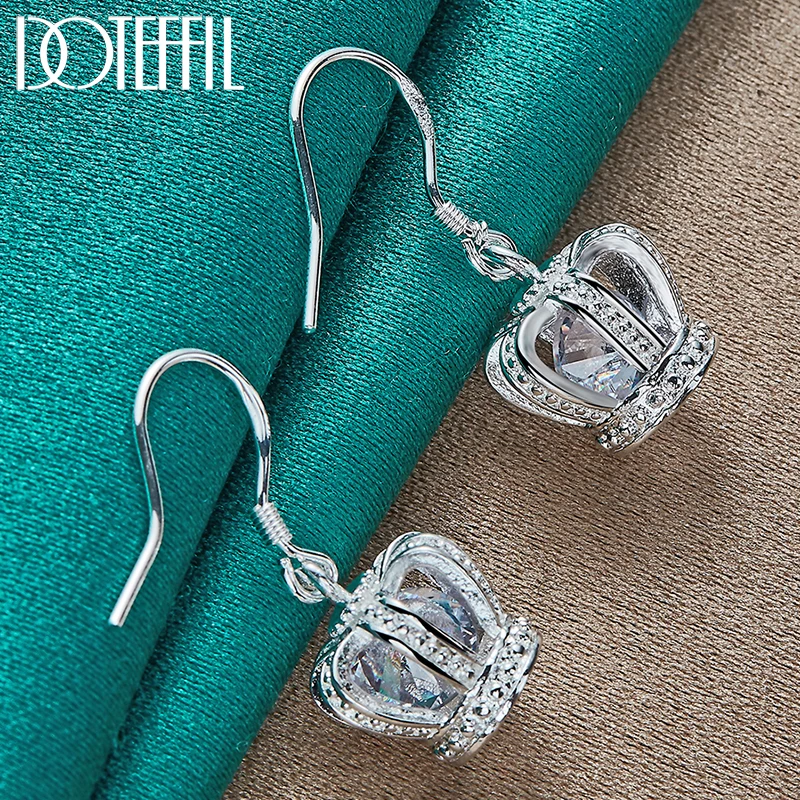 

DOTEFFIL 925 Sterling Silver Crown Drop Earrings For Woman Wedding Engagement Party Fashion Charm Jewelry