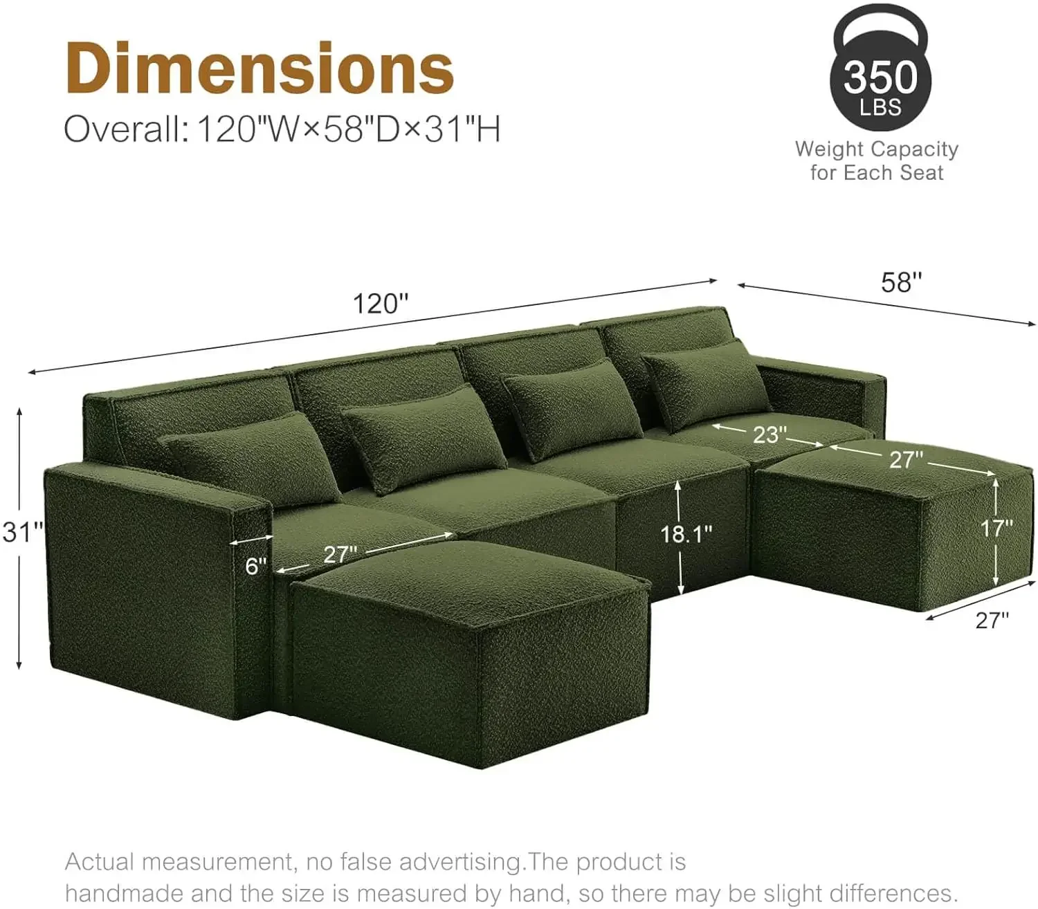 Luxury Modular Sectional Sofa for Home, Apartment, Dorm, Bonus Room, Compact Spaces w/Reversible Chaise Lounge,with & Ottoman