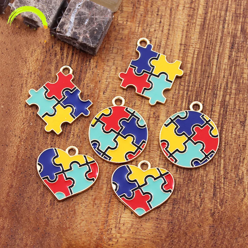 Enamel Charms for Jewelry making 20pcs Colorful Puzzle Charm Pendant Lovely Metal Heart Earrings Accessories for Girls