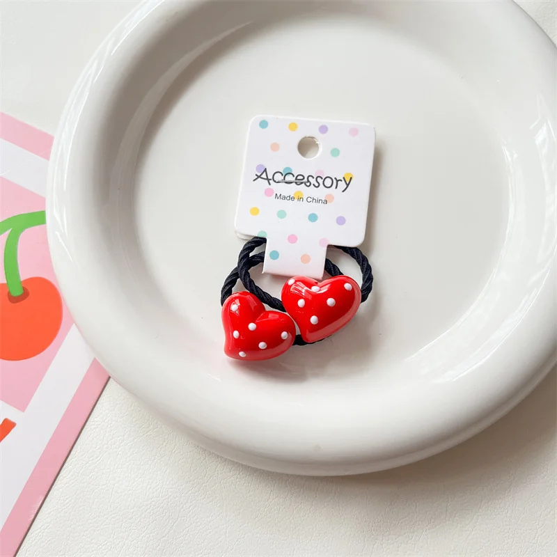 2PCS New Red Wave Dot Rabbit Head Cute Girls Kids Elastic Hair Bands Princess Hair Accessories Children Hair Ties Baby Headwear