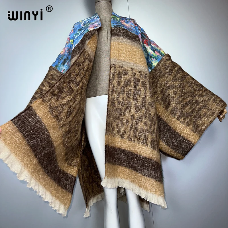 WINYI kimono de invierno África abaya mujer musulmana cárdigan poncho borlas abaya dubai abrigo de lujo maxi abrigos vestido de mujer musulmana