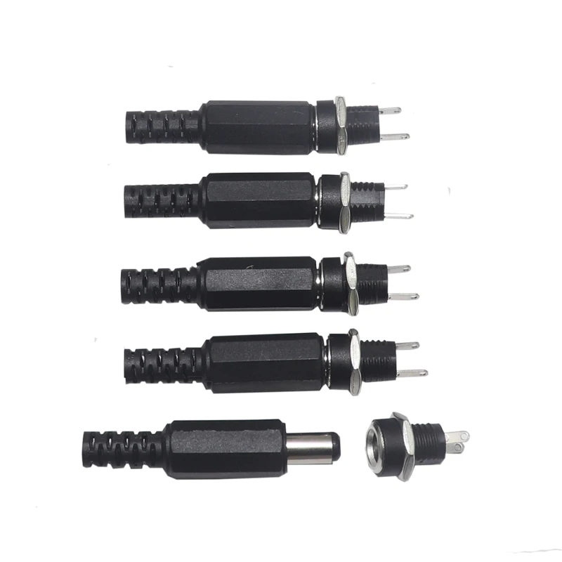 【10-5PCS】(5Pairs) 3A 12V 5.5x2.1mm Plastic Male Plugs DC022 DC Power Socket Female Jack Screw Nut Panel Mount Connector 5.5*2.