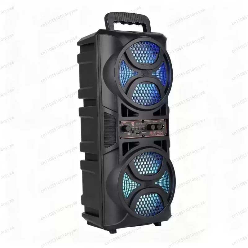 BT Speaker Loud Boombox with Double Subwoofer Deep Bass Lights Outdoor Speaker Support USB/TF/AUX/FM/BT/MIC for Home Party Gift