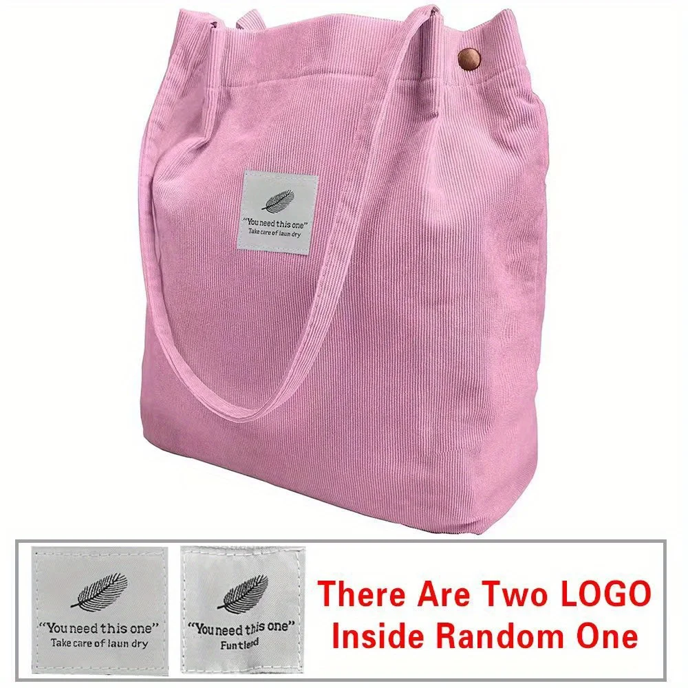 Personalized Customized New Women's Corduroy Pink Shoulder Bag Reusable Shopping Bag Women's Casual Handbag