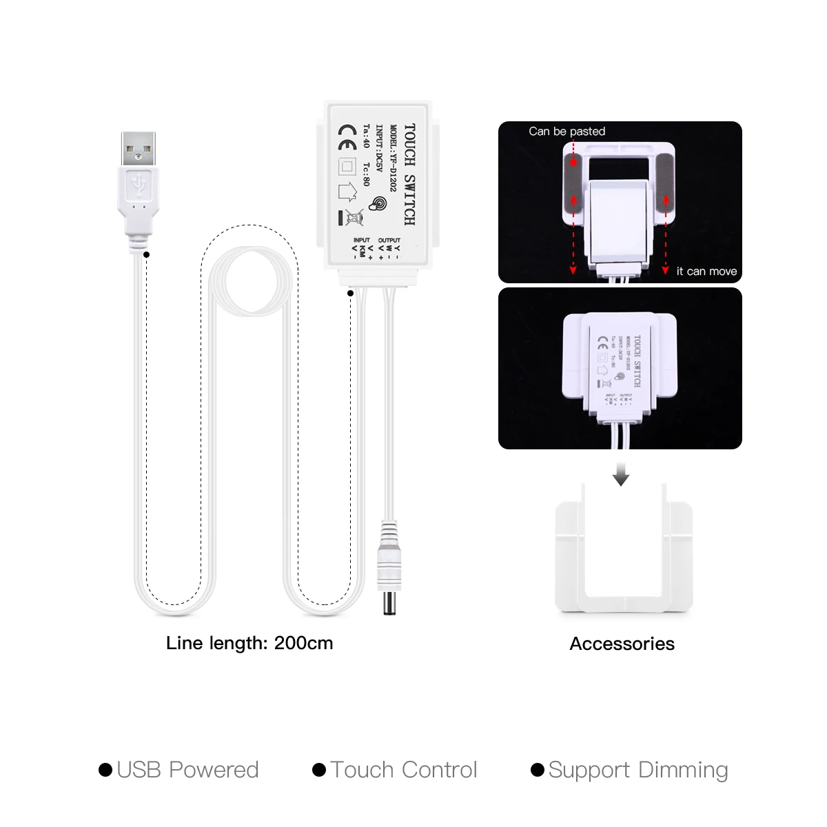 5V USB LED 조광기 스위치 밝기 조절 가능한 터치 센서 스위치 미러 라이트 백라이트 LED 스트립 LED 조명 컨트롤러