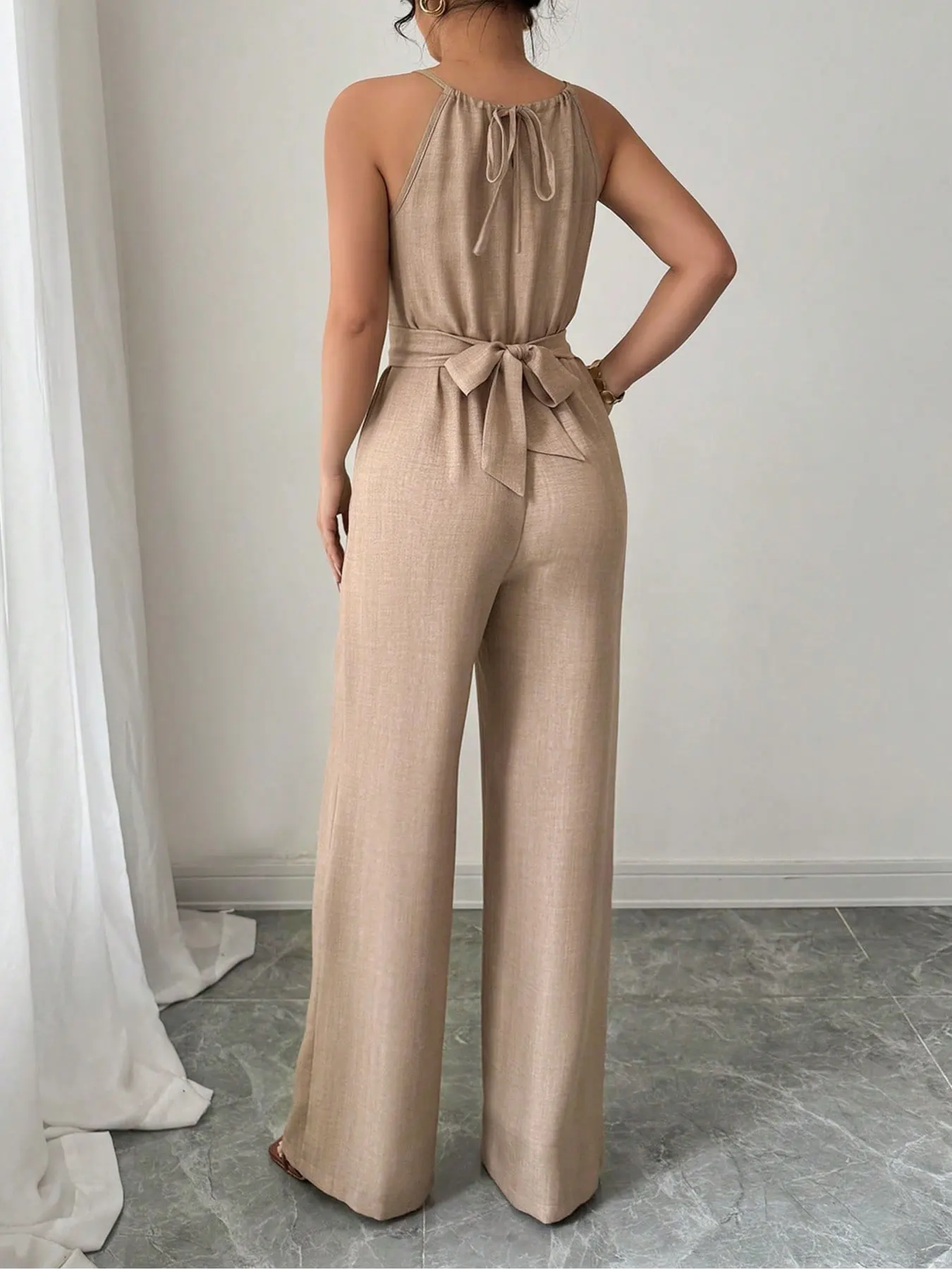 Women's Jumpsuits Summer Sleeveless Solid Fashion Bandage O- Neck Sexy Slim Folds Jumpsuits Casual Streetwear Simple Jumpsuits