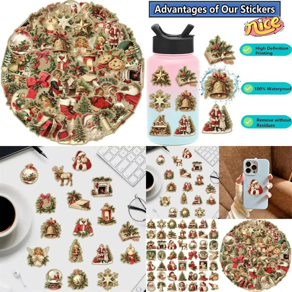 50 Pcs/Set Holiday Sticker Santa Decal Christmas Sticker for Kids Girls