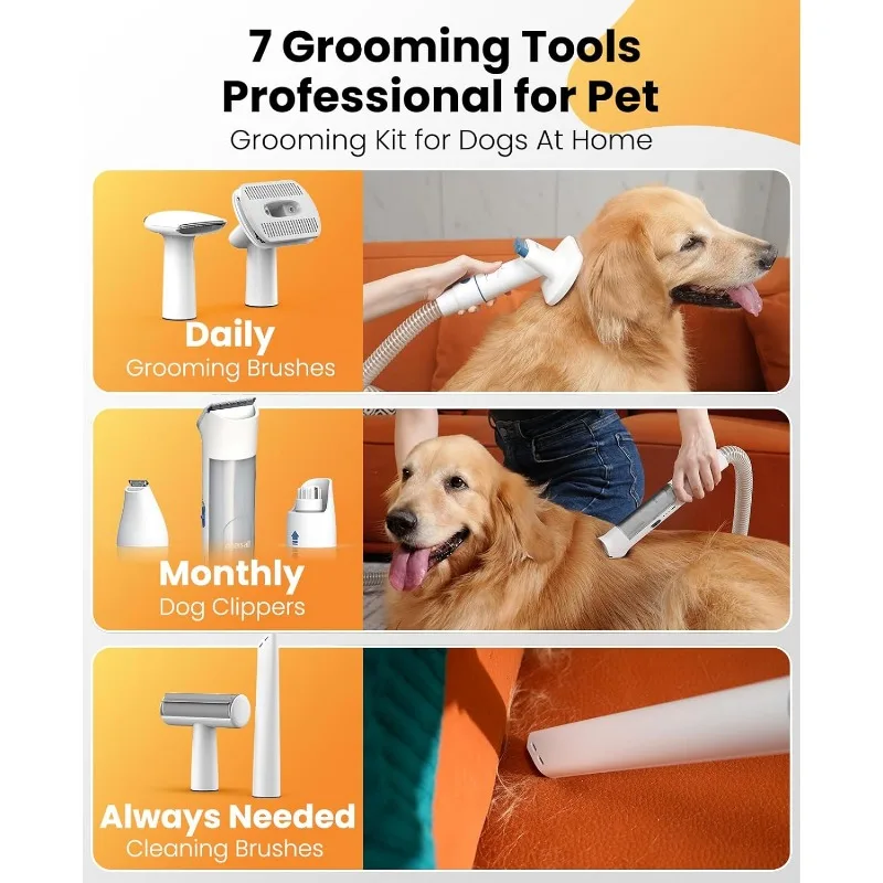 Dog Grooming Vacuum, 13000Pa Powerful Dog Hair Vacuum with Dogs Clippers & Shedding Brush 7 Groomings Tools Dog Grooming Kit