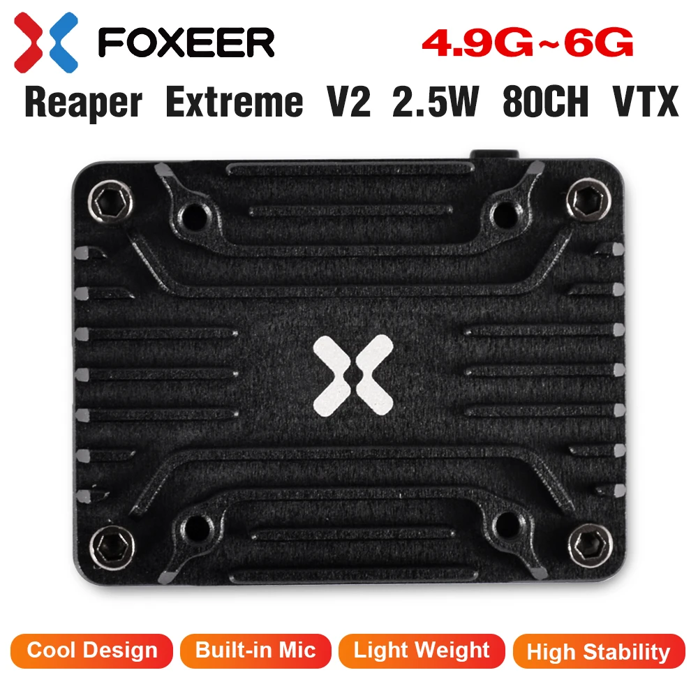Foxeer 4.9-6G Reaper Extreme V2 2.5W High Power 80CH VTX FPV-videozender met CNC-shell Ingebouwde microfoon voor RC FPV-drones
