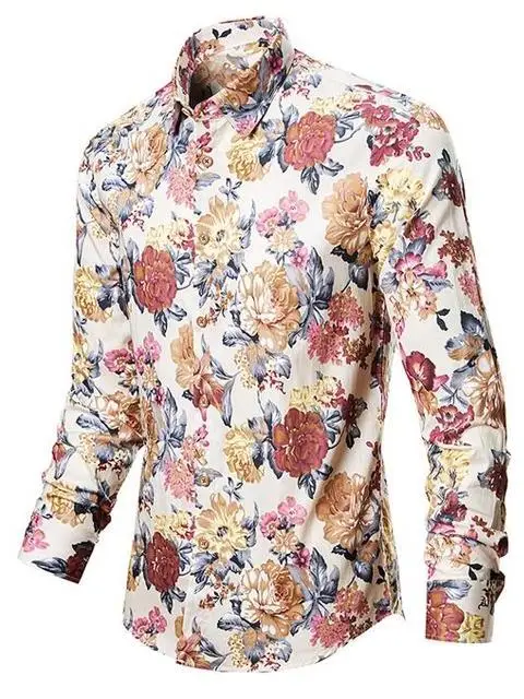 

ColorBlo Long Sve irt с цветочным принтом Slim Fit Youthful Sle Summer Faion Casual M irt Длинный утюг с цветочным узором