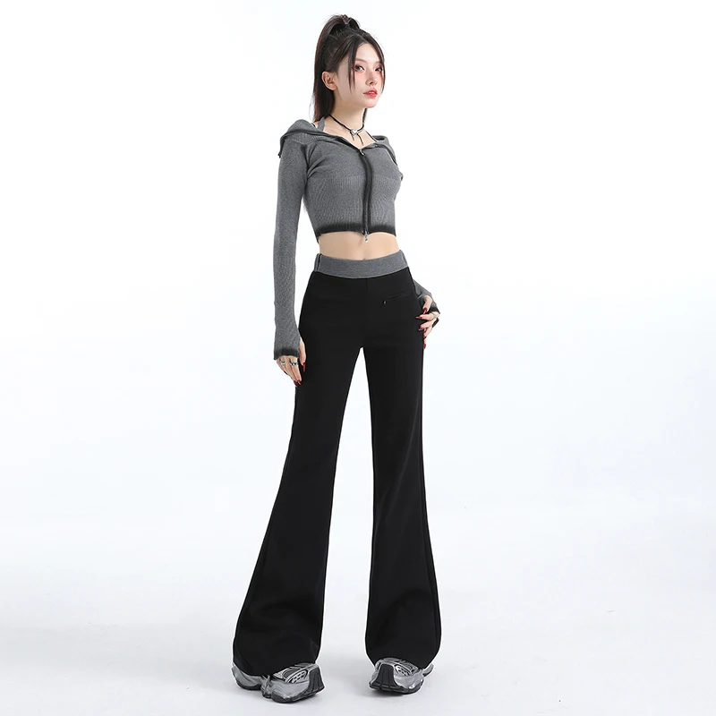 

American retro style casual pants for women, designed to be slimming and flattering, stretchy flared pants, versatile for autumn